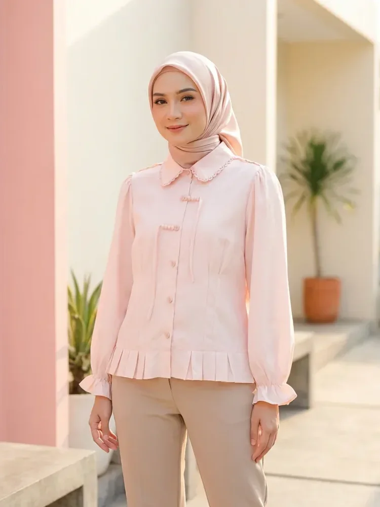 ASAYA Atasan kemeja mode baru lengan panjang gaya populer wanita