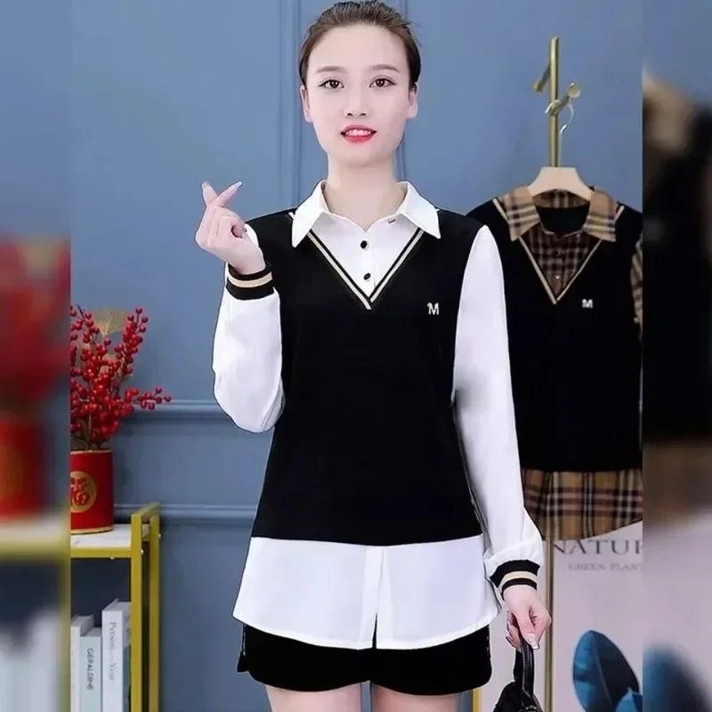 FADFAD Atasan kemeja bergaya stylish lengan panjang dan kerah polo