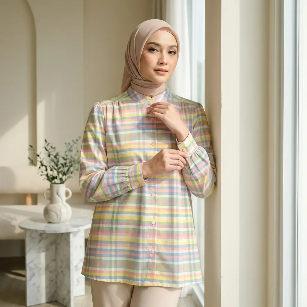 ASAYA Atasan kemeja lengan panjang  elegan longgar kasual cetak