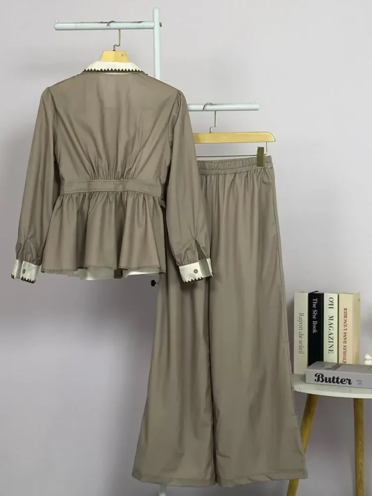 ASAYA Setelan wanita muslim 2 pcs - kemeja kontras + celana kulot nyaman