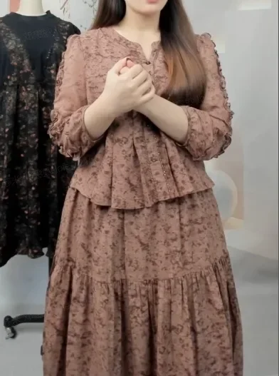 FADFAD Gaun pakain wanita motif cetak tampilan elegan mode baru