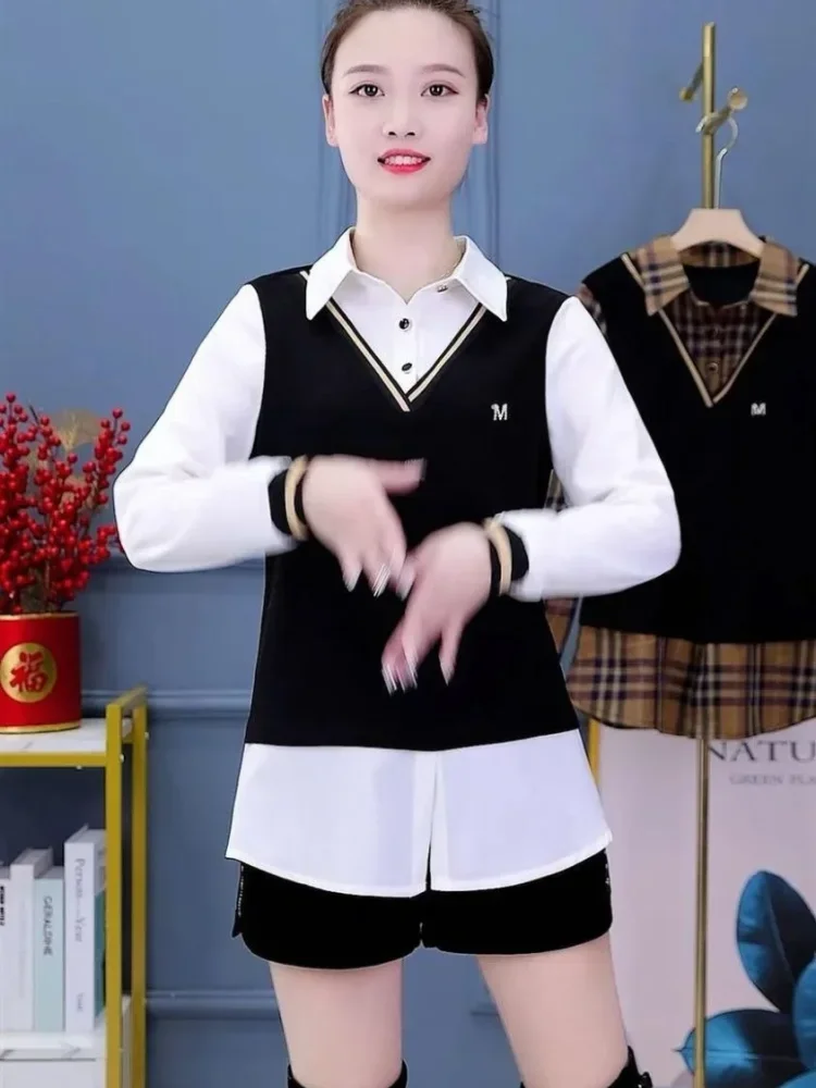 FADFAD Atasan kemeja bergaya stylish lengan panjang dan kerah polo