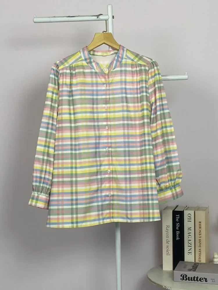 ASAYA Atasan kemeja lengan panjang  elegan longgar kasual cetak