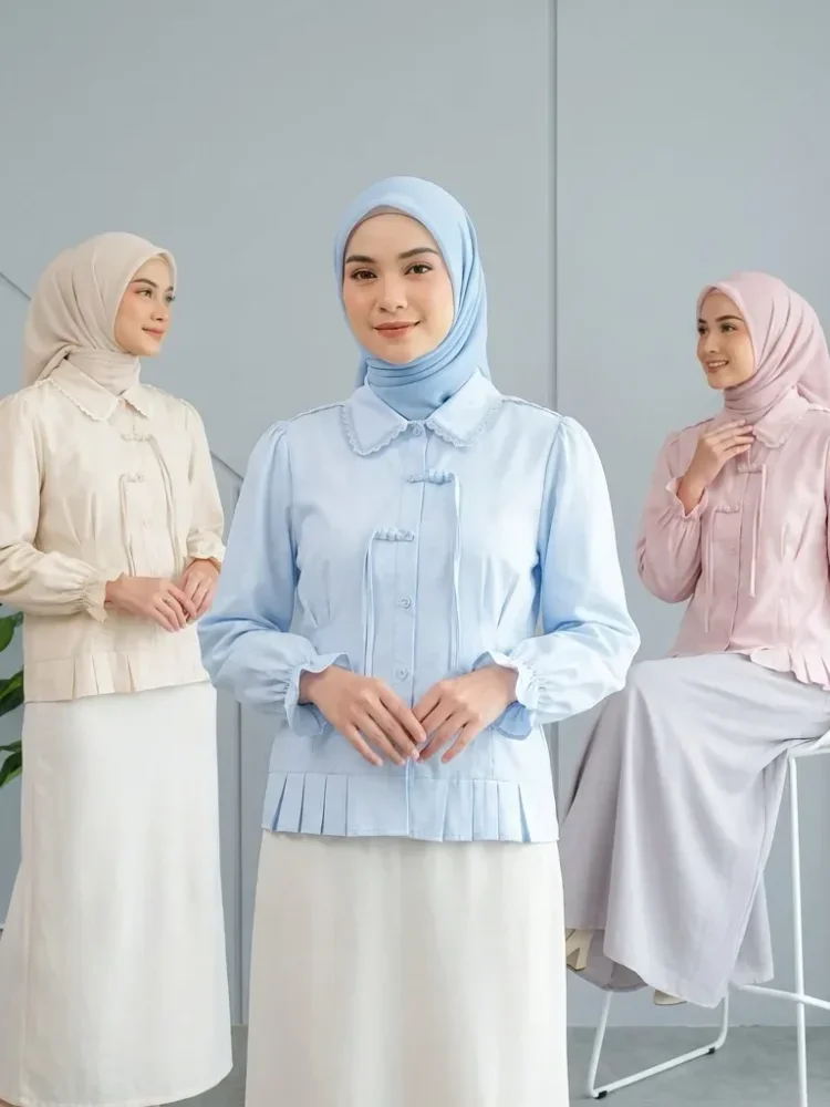 ASAYA Atasan kemeja mode baru lengan panjang gaya populer wanita