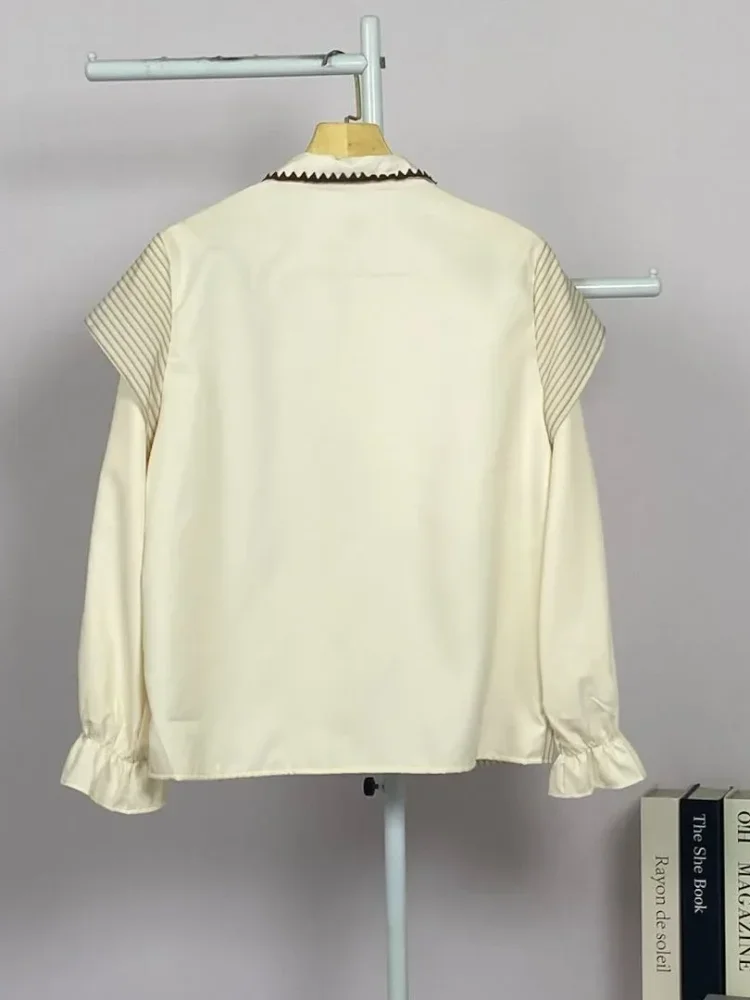 ASAYA Blouse wanita lembut desain patchwork garis elegan modern banyak pilihan