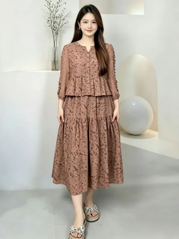 FADFAD Gaun pakain wanita motif cetak tampilan elegan mode baru