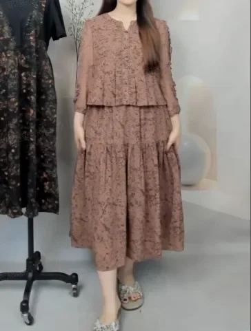 FADFAD Gaun pakain wanita motif cetak tampilan elegan mode baru