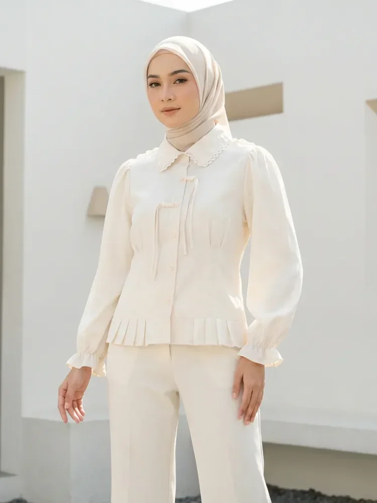 ASAYA Atasan kemeja mode baru lengan panjang gaya populer wanita