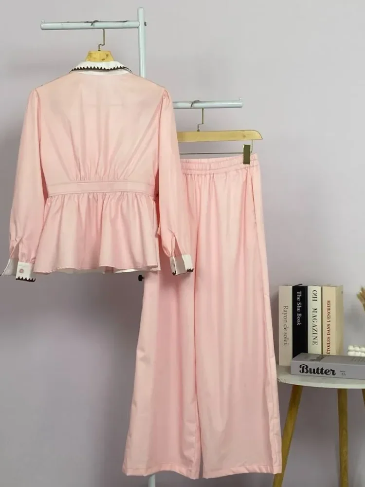 ASAYA Setelan wanita muslim 2 pcs - kemeja kontras + celana kulot nyaman
