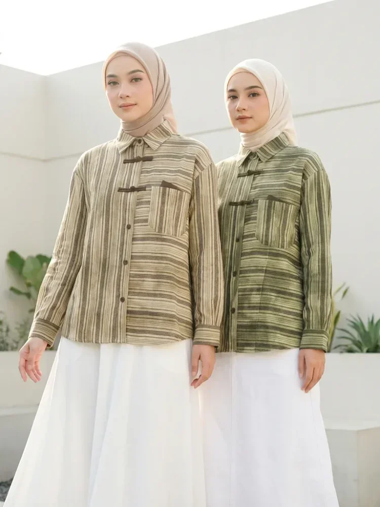 [READY STOCK]ASAYA Atasan kemeja kerah polo kancing sebaris mode cheongsam gaya baru cina