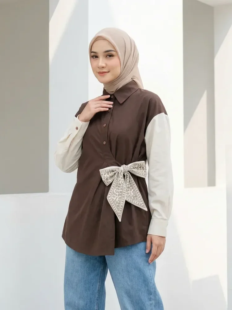 ASAYA Atasan lengan panjang color-block minimalis