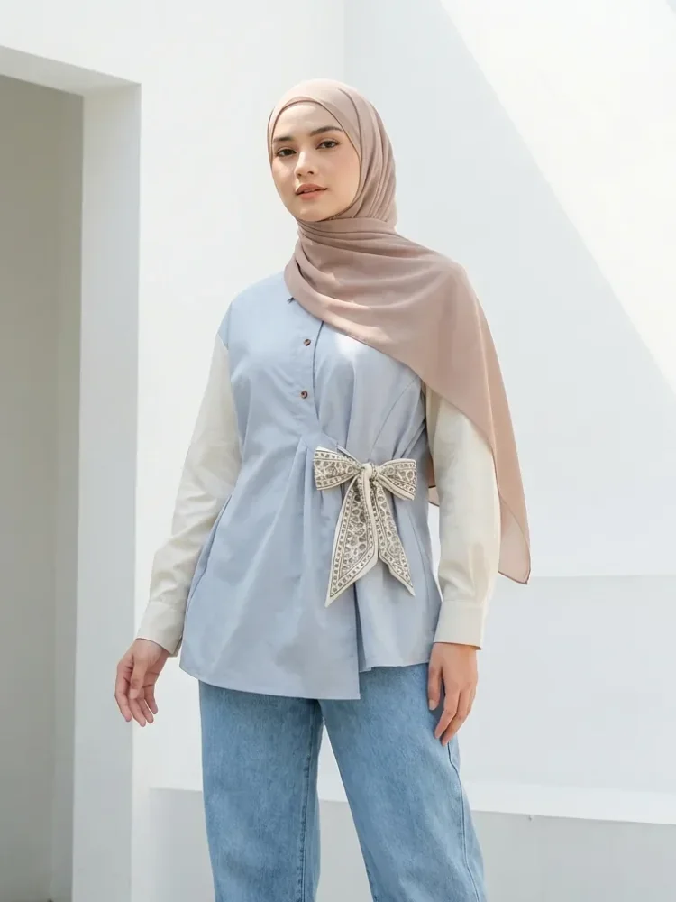 ASAYA Atasan lengan panjang color-block minimalis