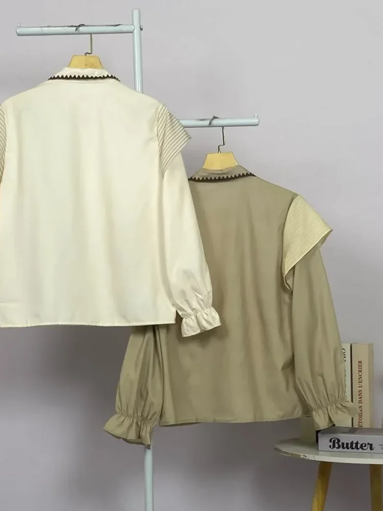 ASAYA Blouse wanita lembut desain patchwork garis elegan modern banyak pilihan
