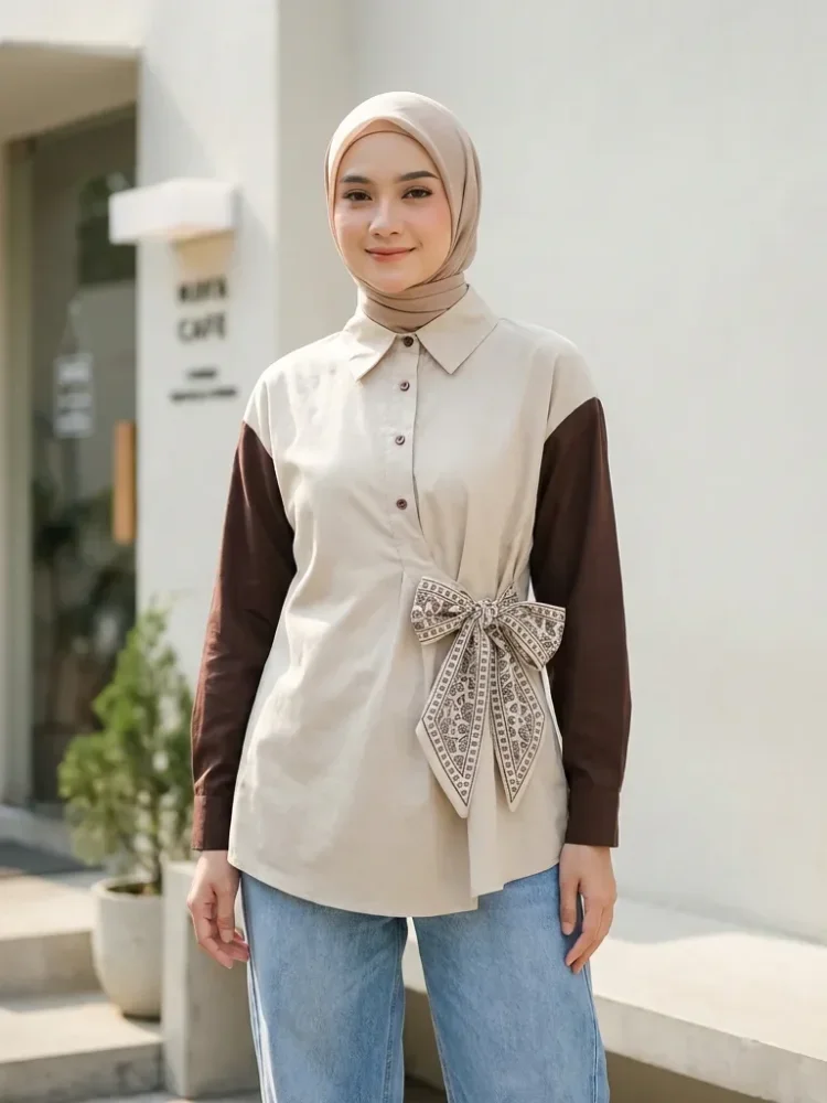 ASAYA Atasan lengan panjang color-block minimalis