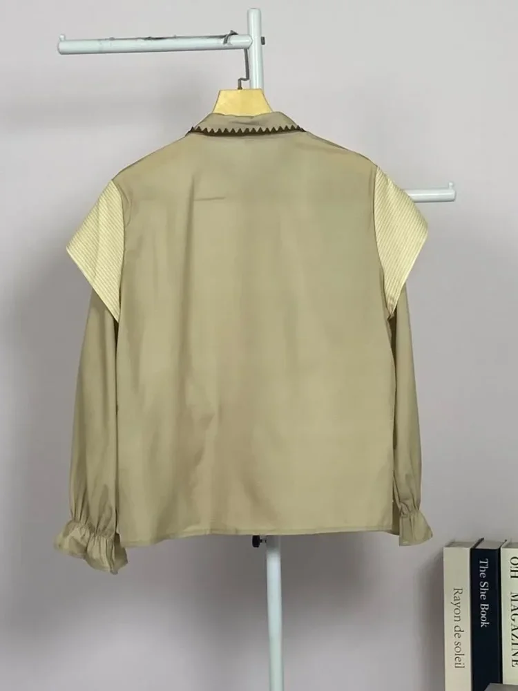 ASAYA Blouse wanita lembut desain patchwork garis elegan modern banyak pilihan