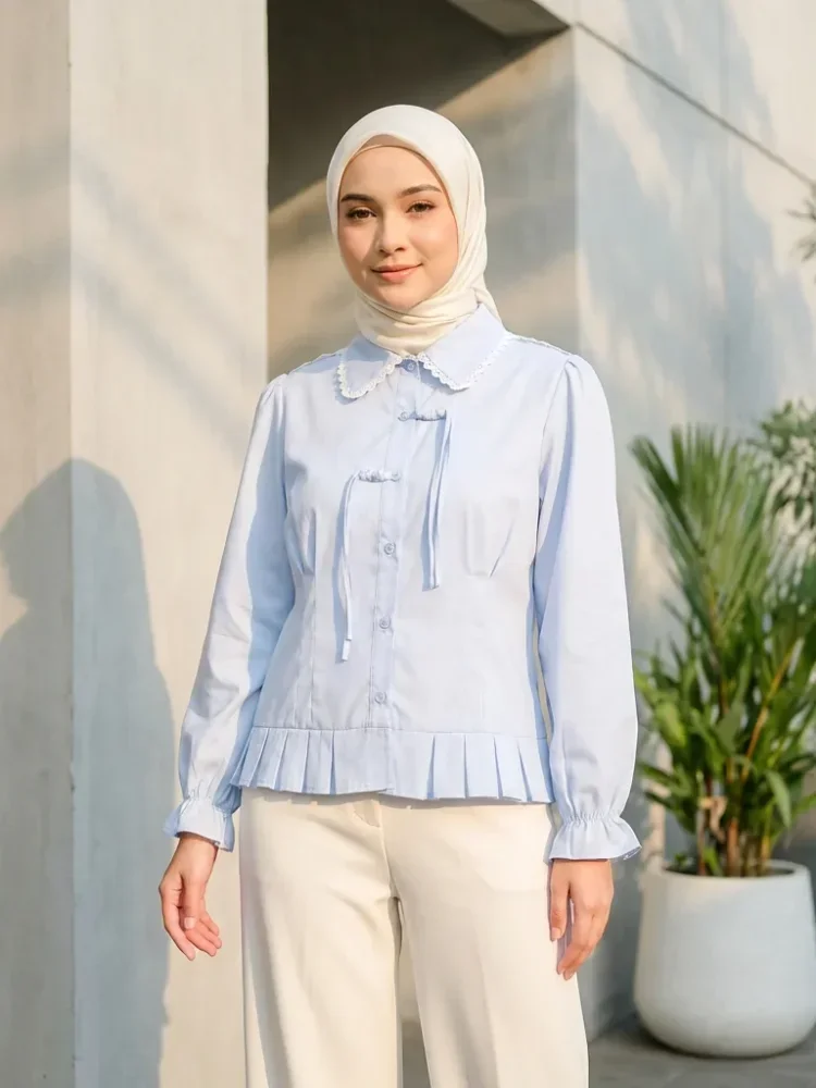 ASAYA Atasan kemeja mode baru lengan panjang gaya populer wanita