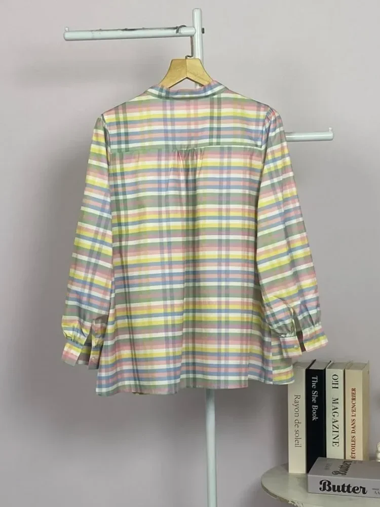 ASAYA Atasan kemeja lengan panjang  elegan longgar kasual cetak