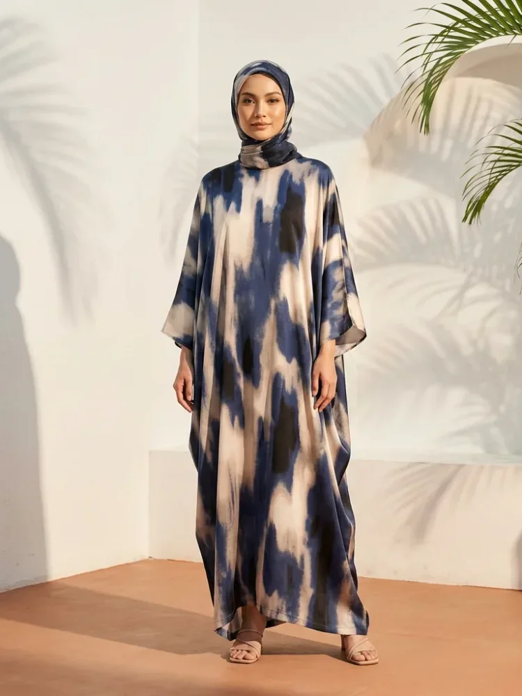 [DISKON KILAT]ASAYA Gaun wanita dengan motif gradasi lengan panjang dan longgar