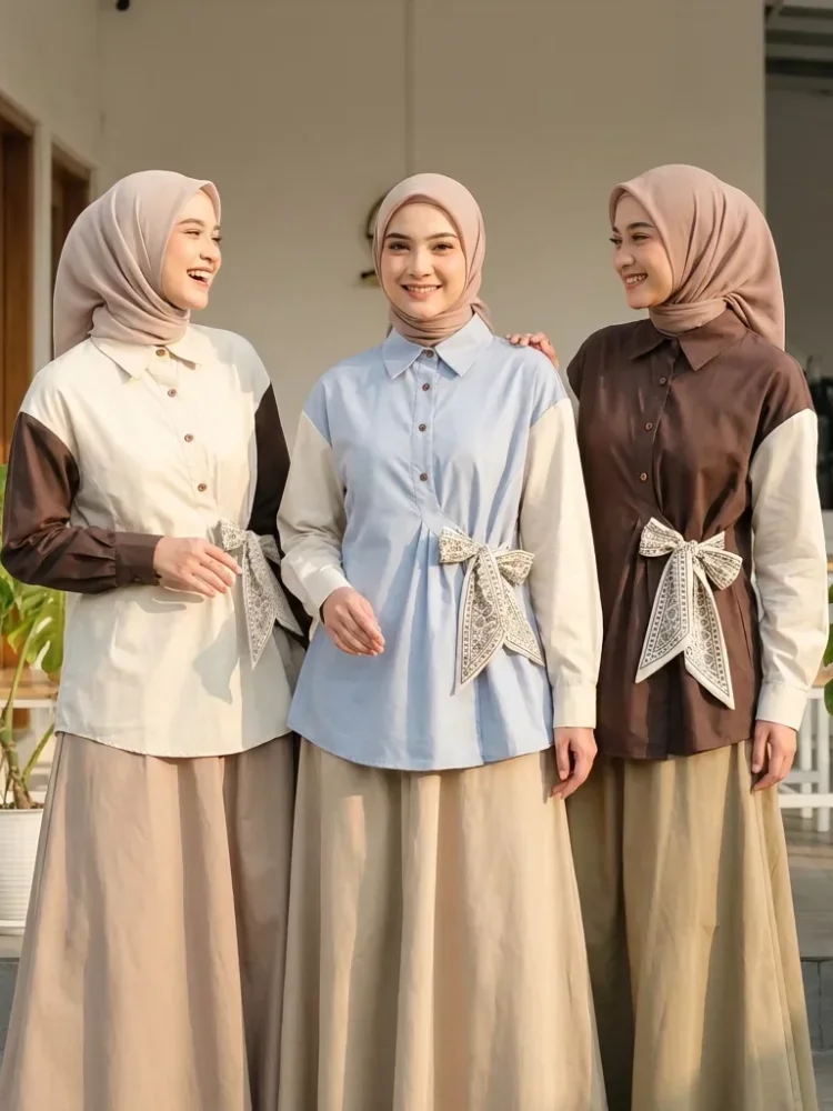 ASAYA Atasan lengan panjang color-block minimalis