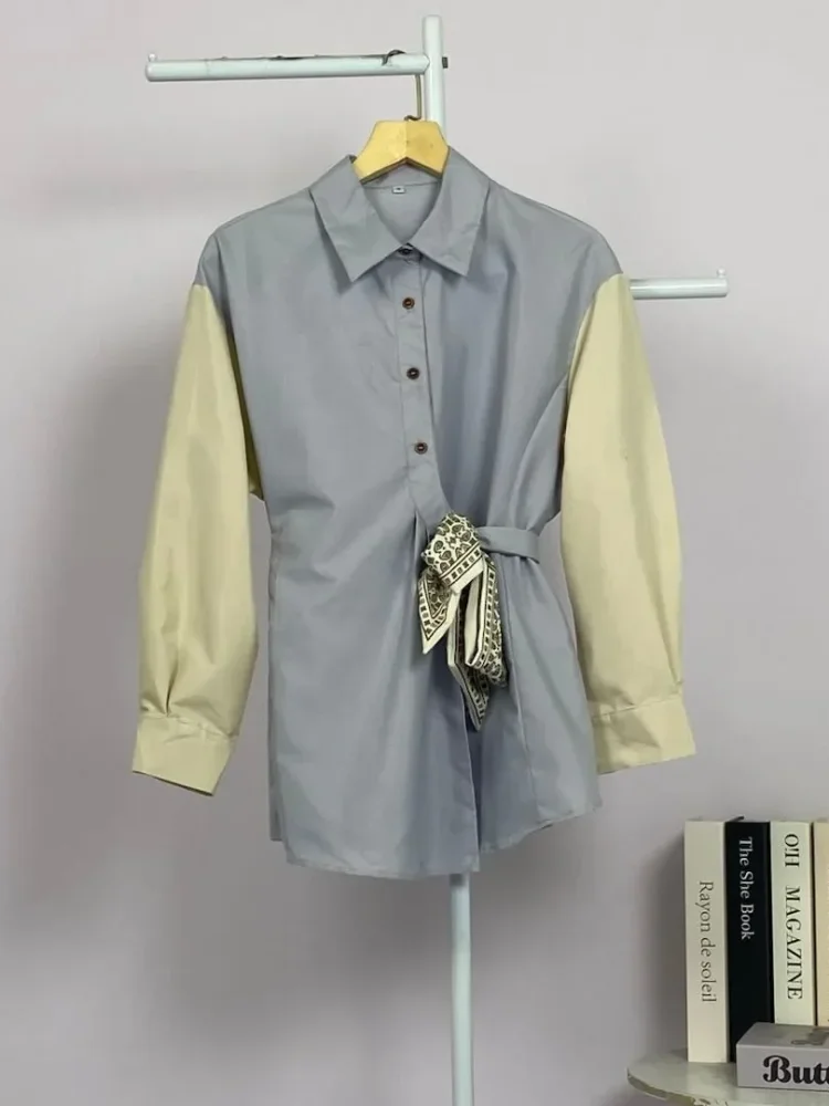 ASAYA Atasan lengan panjang color-block minimalis