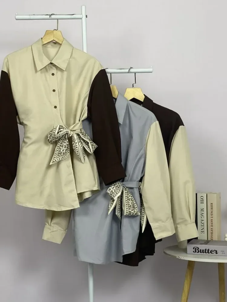 ASAYA Atasan lengan panjang color-block minimalis