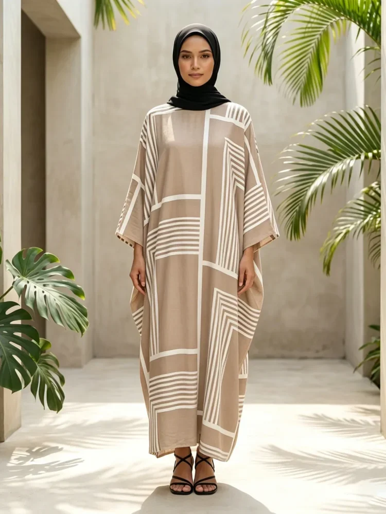 [READY STOCK]ASAYA Gaun gaya longgar wanita elegant motif cetak baru dengan kerah bulat manis