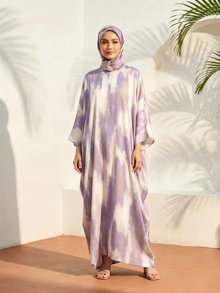 [DISKON KILAT]ASAYA Gaun wanita dengan motif gradasi lengan panjang dan longgar