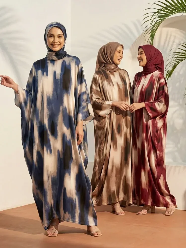 [DISKON KILAT]ASAYA Gaun wanita dengan motif gradasi lengan panjang dan longgar