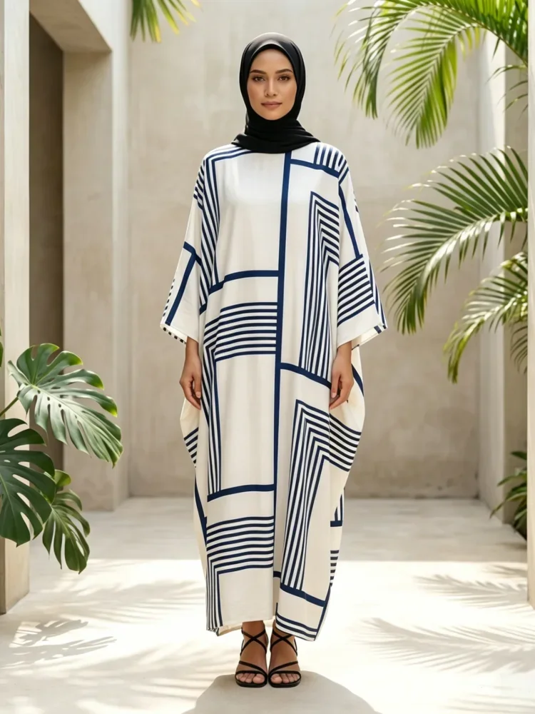 [READY STOCK]ASAYA Gaun gaya longgar wanita elegant motif cetak baru dengan kerah bulat manis