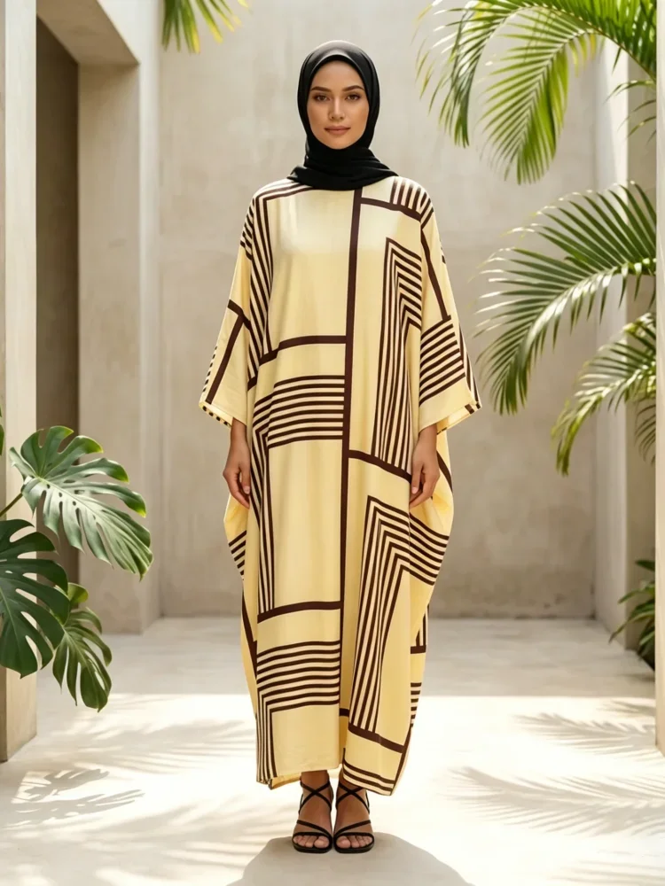 [READY STOCK]ASAYA Gaun gaya longgar wanita elegant motif cetak baru dengan kerah bulat manis