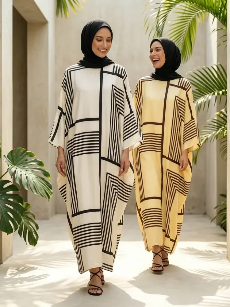 [READY STOCK]ASAYA Gaun gaya longgar wanita elegant motif cetak baru dengan kerah bulat manis