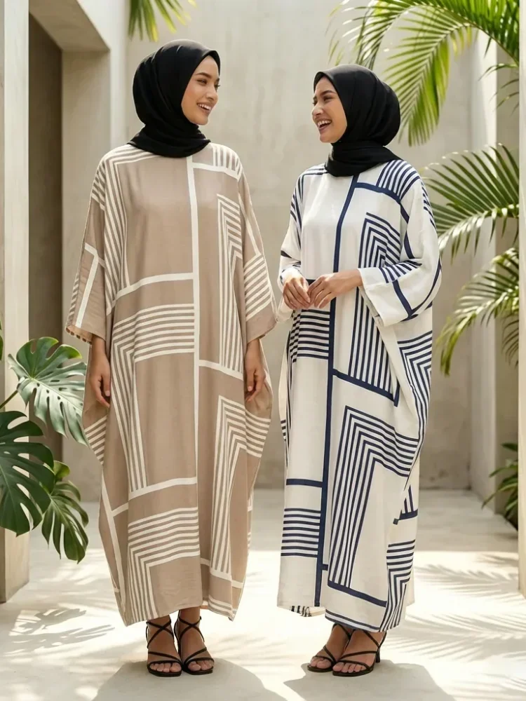 [READY STOCK]ASAYA Gaun gaya longgar wanita elegant motif cetak baru dengan kerah bulat manis