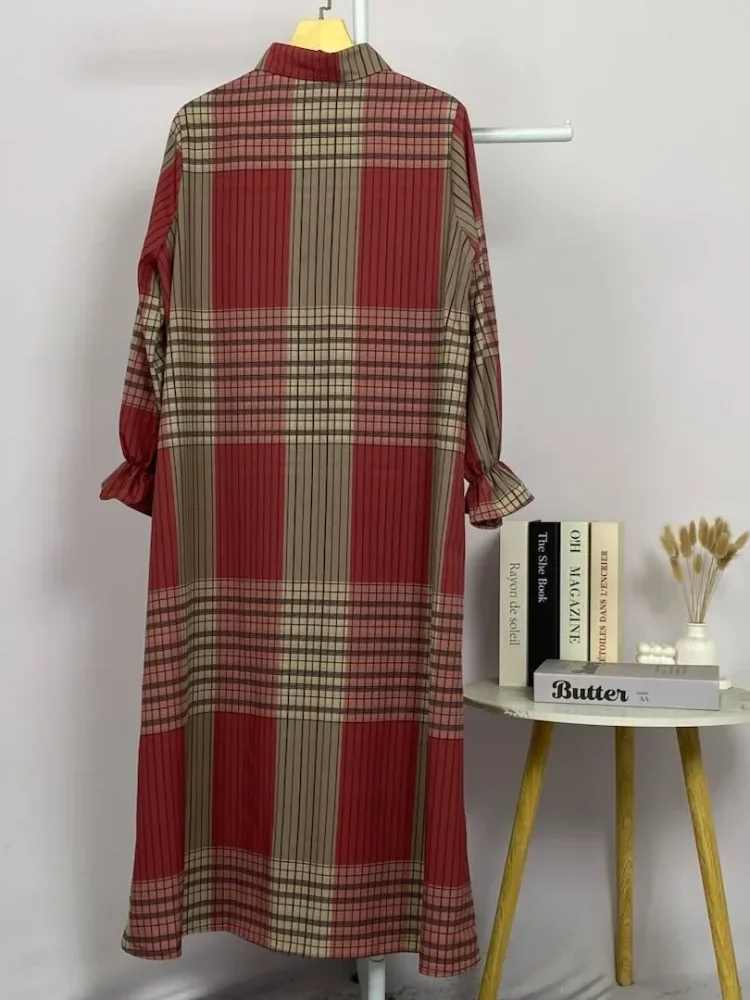 ASAYA Gaun panjang longgar kasual tipis bermotif dengan desain mode elegan