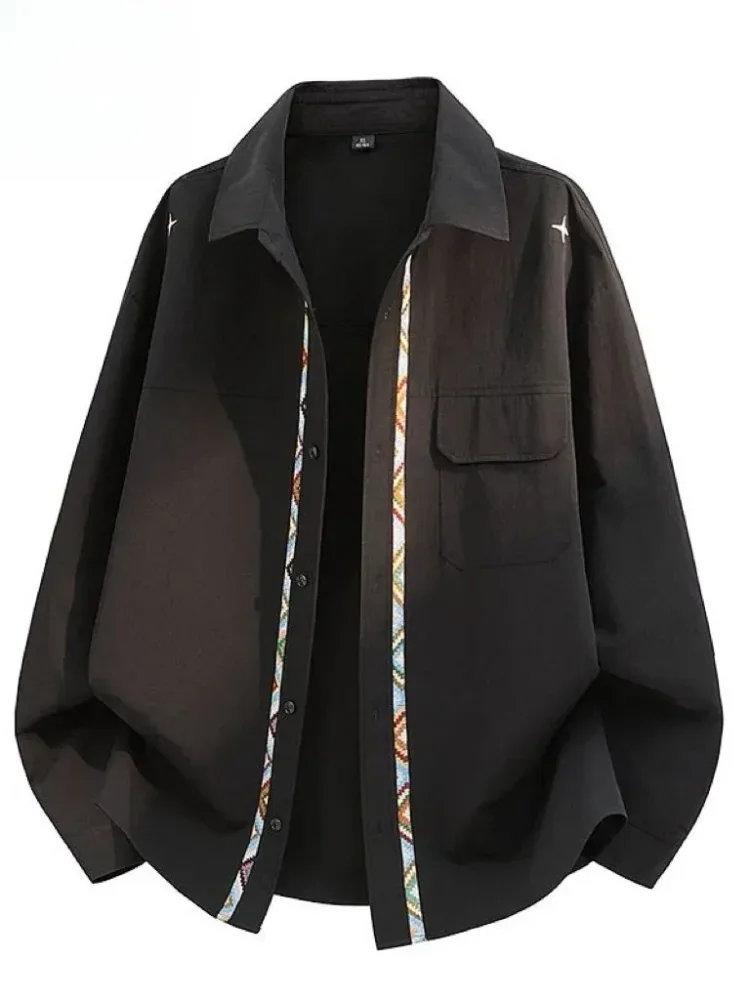 CHICMORE Atasan kemeja bergaris lengan panjang kancing sebaris gaya kasual