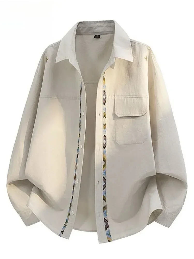 CHICMORE Atasan kemeja bergaris lengan panjang kancing sebaris gaya kasual