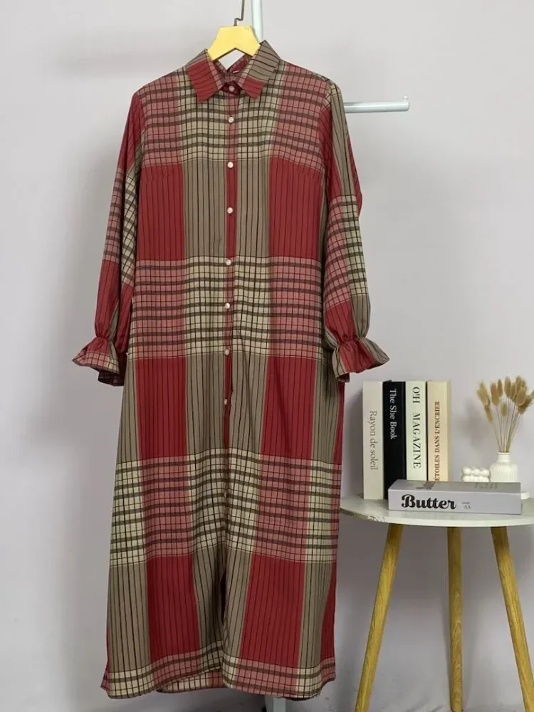 ASAYA Gaun panjang longgar kasual tipis bermotif dengan desain mode elegan