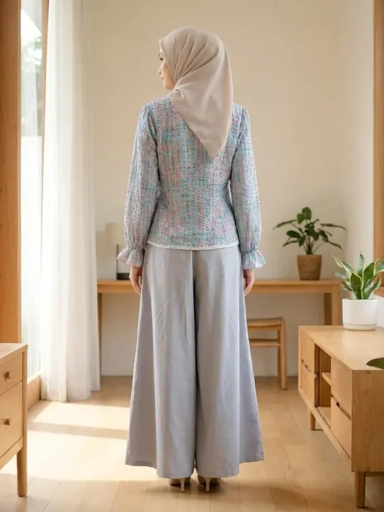 ASAYA Setelan wanita dengan lengan bell dan resleting buatan tangan bergaya minimalis warna solid