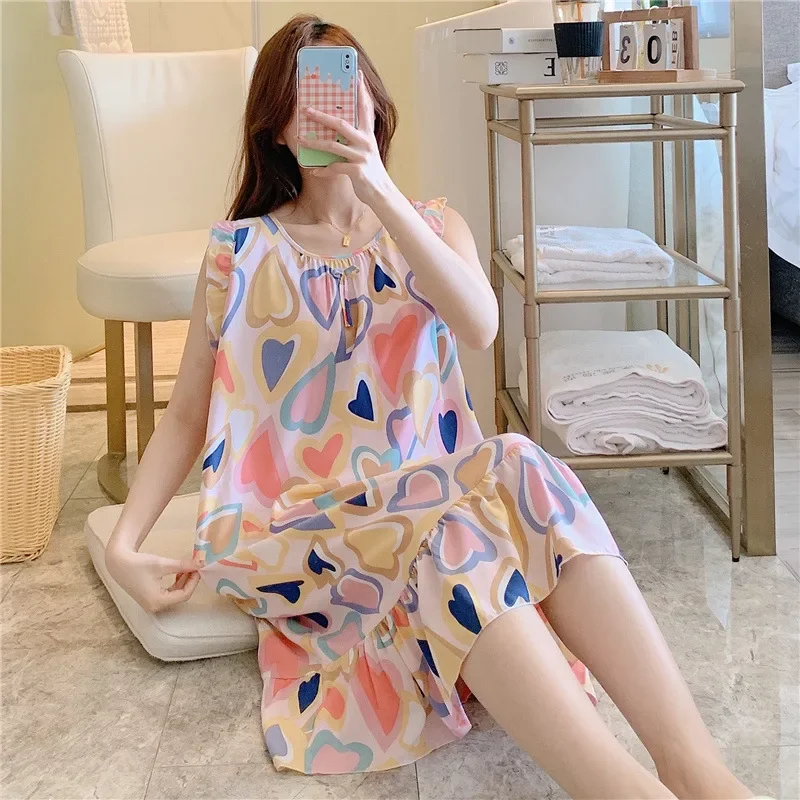 ASAYA Gaun fashion stylish motif cetak tanpa lengan