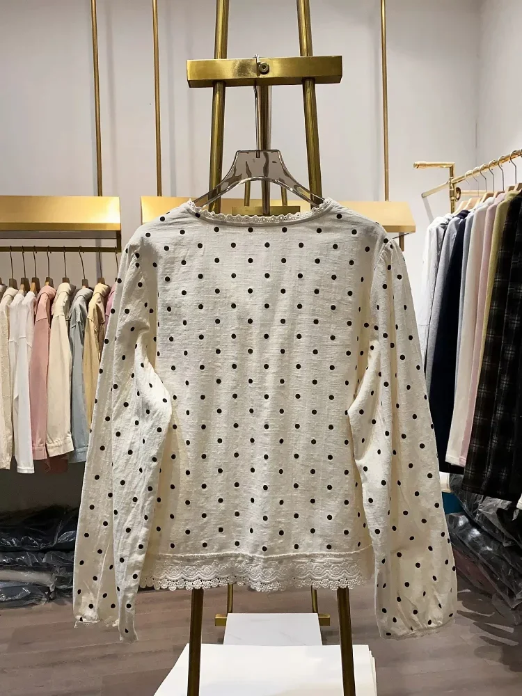 CHICMORE Atasan kemeja lengan panjang bermotif polkadot gaya baru untuk wanita