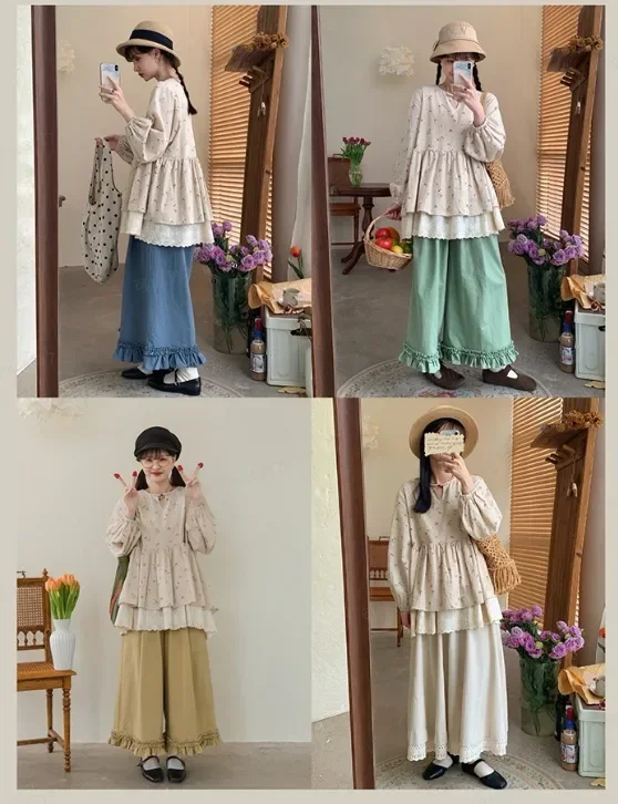 CHICMORE Atasan blouse longgar wanita dengan model lengan panjang dan motif cantik