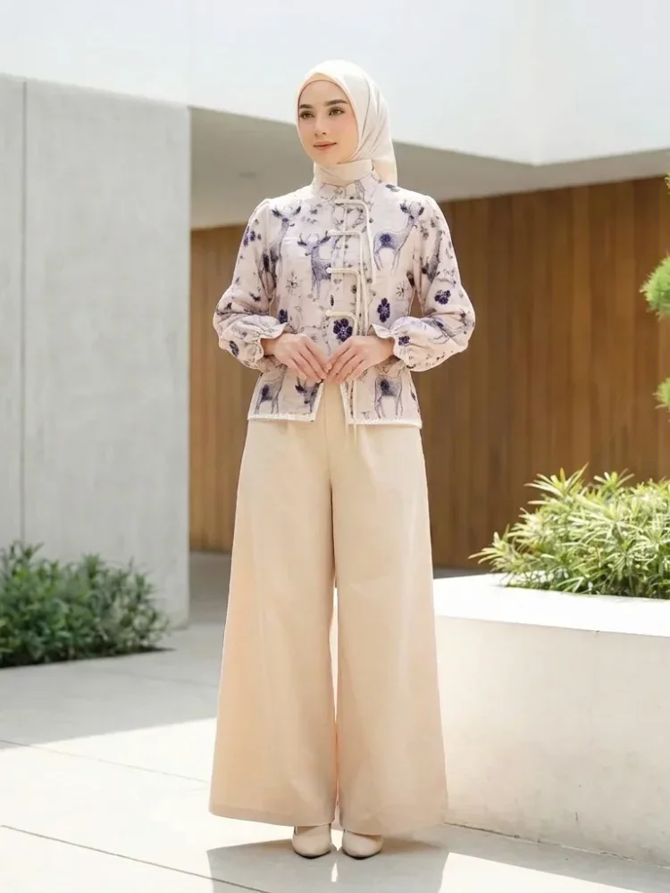ASAYA Setelan wanita dengan lengan bell dan resleting buatan tangan bergaya minimalis warna solid
