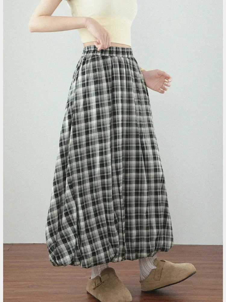 CHICMORE Rok a-line motif kotak-kotak colorful gaya kasual