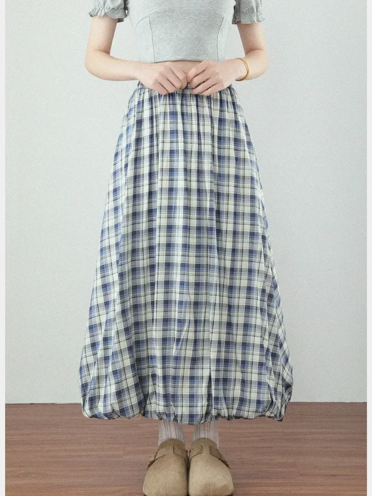 CHICMORE Rok a-line motif kotak-kotak colorful gaya kasual