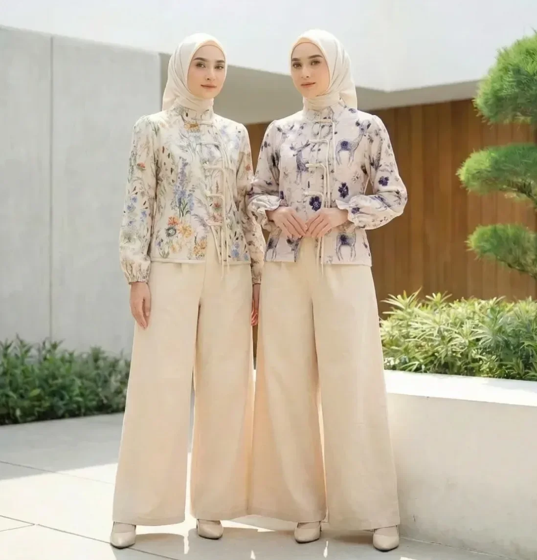 ASAYA Setelan wanita dengan lengan bell dan resleting buatan tangan bergaya minimalis warna solid