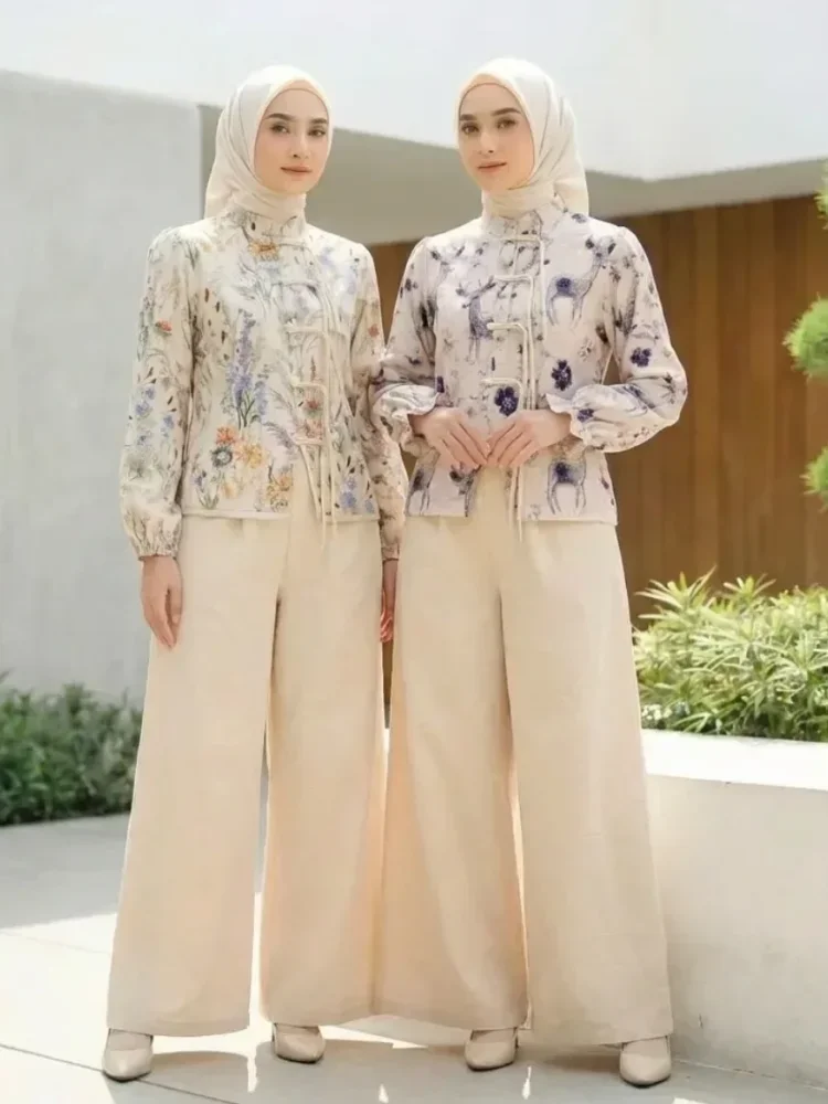 ASAYA Setelan wanita dengan lengan bell dan resleting buatan tangan bergaya minimalis warna solid