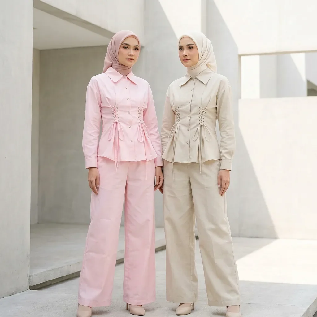 ASAYA Set dua potong atasan dan celana longgar yang modis dan sederhana untuk wanita