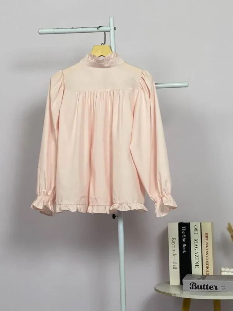 ASAYA Kemeja lengan panjang dengan ruffle polos untuk gadis
