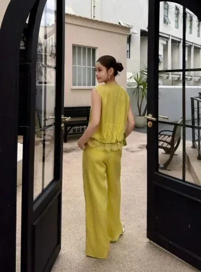 CHICMORE Setelan wanita dua potong rompi gaya korea dan celana panjang