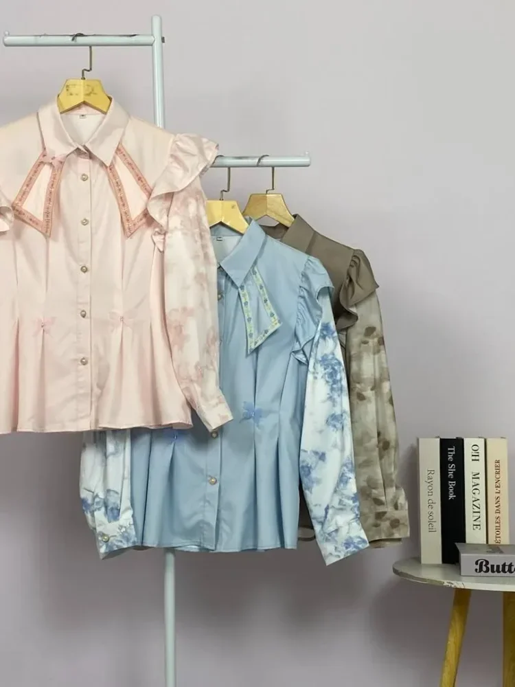 FADFAD Wanita longgar daun tepi lengan panjang top