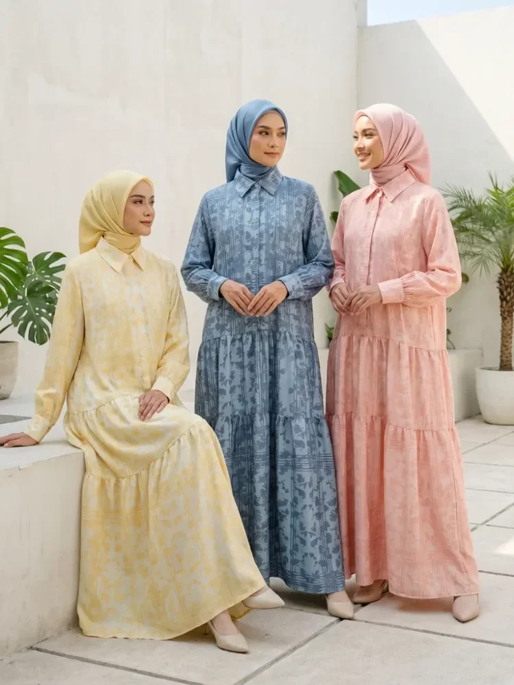 ASAYA Gaun wanita lengan panjang berlipat, cocok untuk acara resmi & santai sehari-hari